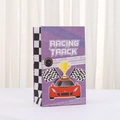 Sacchetto regalo in carta a tema corse con trofei sportivi e bandiera a scacchi - Motivo Corsa Viola (H009-4) / 22x13x8