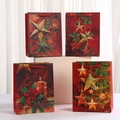 Set di quattro sacchetti regalo di Natale rossi con stelle dorate e motivi festivi - Piccolo 23*18*10 (K6001 Serie 4 Stili Mix)