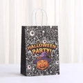 Detail of Halloween party gift bag with pumpkin, cobwebs and white twisted rope handles - 21*15*8cm