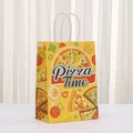 Vibrant yellow Pizza Time kraft paper gift bag with food illustrations and twist handles - Yellow Pizza Time Style (440-2) / 21*15*8
