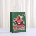 Detail of American football themed green gift bag with sports illustration and handles - Athlete Illustration Design (439-1)