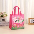 Pink Happy Easter non-woven tote bag with cute cartoon rabbit print for gift packaging - 29*27*12 / Pink
