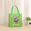 Green non-woven science cartoon shopping bag with earth and rocket print - Gravity Brings Me Down Style (9012-5) / 20x20x9cm / Green