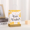 Kraftpapier-Geschenktüte mit Bee Happy-Aufdruck und gelben Streifen für Geburtstage - Bee Happy Stil (383-1) / 21*15*8
