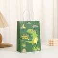 Green kraft paper gift bag with cute cartoon dinosaur and happy Dino print for parties - Green Dinosaur (92-9)