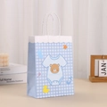 Blue checkered paper gift bag with baby theme illustration and white paper handles - Bear Baby Bodysuit Style (394-2)