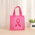 Sac cadeau rose en intissé avec ruban imprimé et poignées solides pour cadeaux - 20*20*9 / Style Rayonnement Ruban Rose (9011-5)