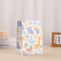 Cartoon animal print kraft paper gift bag with white twist handles for baby gifts - Elephant Giraffe Stroller Style (394-1)