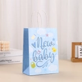 Detail of light blue New Baby kraft paper gift bag with bottle and duck illustrations - Artistic New Baby Style (394-5)