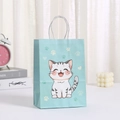 Light blue paper gift bag with cartoon cat prints and sturdy white twisted rope handles - Light Blue Cat Style (407-1)