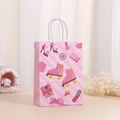 Pink cartoon gift bag with roller skates and camera prints, white twisted rope handles - Pink Twill Style (373-3)
