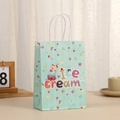 Bolsa de regalo de papel kraft verde menta con estampado de helado y asa de cuerda blanca - Helado de Dibujos Animados Verde Menta (418-2)