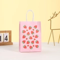 Pink paper gift bag with strawberry print and white rope handles for fruit packaging - Pink Strawberry Pattern (260-3) / 21*15*8