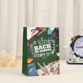 Green Back to School paper gift bag with school supplies illustration and white handles - Green Learning Formula Style (422-6)