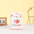 Cute strawberry paper gift bag with Berry Sweet text and rope handle on yellow background - White Background Strawberry Pattern (260-4) / 21*15*8