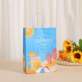 Bolsa de regalo de papel kraft azul con diseños playeros y asas de cordón blanco - Estilo Playa Azul Summer Time (276-4)