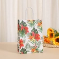 Bolsa de regalo de papel blanco con estampado floral tropical y asas de cuerda - Estilo Floral Tropical Blanco (277-3)
