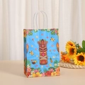 Bolsa de regalo de papel azul con máscara Tiki y motivos florales de Hawái - Estilo Máscara Tiki Hawaiana Azul (277-6)