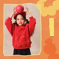 Girls festive red sweatshirt with creative ruffle detail and matching beret set - 110 / Red