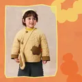 Winter quilted yellow cotton jacket with gray pants and matching bag for girls - 80cm / Khaki