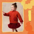 Girl's red quilted winter jacket with stand collar and matching tutu skirt set - 80cm / Red Brown