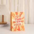 Retro 'TWO Groovy' flower print paper gift bag with rainbow design and white handle - Two Groovy Party Style (280-6)