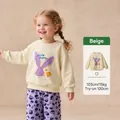 Kids casual beige crewneck sweatshirt with purple bunny print and spotted pants - Beige / 90