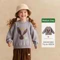 Kids casual long-sleeved grey sweatshirt with cute little bunny graphic and lettering - Medium Grey / 90