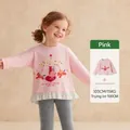 Pink sweet long sleeve T-shirt for girls featuring a carousel print and polka dot trim - 90cm / Pink
