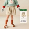 Girl's beige corduroy shorts with rolled hems and elastic waist in a soft texture - Beige / 90cm