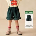 Dark green corduroy shorts for girls with elastic waist and rolled hem, model size 100cm - Dark Green / 100cm