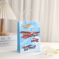 Sac cadeau en papier bleu ciel avec motifs d'avions vintage et poignées en corde blanche - Style Nuage Avion Bleu Ciel (346-2)