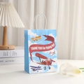 Sac cadeau en papier kraft bleu avec motifs d'avions vintage et anses blanches - Style Thank You Avion Vintage (346-5)