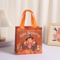 Orange Thanksgiving gift bag featuring cartoon turkey and pumpkin prints in a cozy home setting - Cute Turkey Style (9015-4) / 20x20x9cm