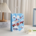 Sac cadeau en papier bleu avec motif d'avion et poignées en corde blanche pour fêtes - Style Avion Cartoon Multicolore (346-4)