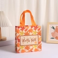 Laminated non-woven Thanksgiving gift bag with Hello Fall print and orange ribbon handles - Handwritten Hello Fall (9015-5) / 20x9x20