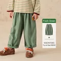 Light green children's wide-leg corduroy trousers with textured vertical ribbing design - Light Green / 120cm