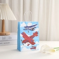 Sac cadeau en papier kraft bleu ciel avec motifs avions et poignées en corde blanche - Style Biplan Cartoon Bleu Ciel (346-3)