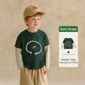 Kids long sleeve t-shirt in dark green with 3D cat detail and beige cotton shorts - 90 / Fake Two-piece Long Sleeve Top (Pre-sale) / Dark Green