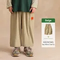 Kids' beige corduroy wide-leg pants with stylish orange embroidery for a casual look - Beige / 120cm