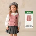 Pink knit vest for girls featuring sweet butterfly decoration and a classic V-neckline - Pink / 90cm