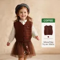 Gilet in maglia marrone scuro per bambine con scollo a V e ricamo a farfalla dolce - Marrone / 90cm