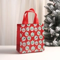 Dettaglio della borsa regalo di Natale rossa in tessuto non tessuto con stampe festive - Motivo Palla di Neve Rossa (5008-9)