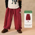Kids wide-leg corduroy trousers in vibrant big red with elastic waist and pocket detail - Red / 120cm