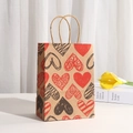 Eco-friendly brown kraft paper gift bag with romantic heart prints and sturdy handles - Three-Color Alternate Heart Style (702-1)