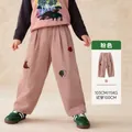 Pink corduroy pants for kids featuring cute animal embroidery and elastic waist - Pink / 120cm