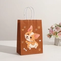 Detalle de bolsa de papel kraft con estampado de corgi y asas de cordón blanco - Al21*An15*Pr8 / Corgi Marrón