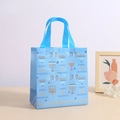 Blue Hanukkah non-woven gift bag with golden menorahs and Star of David patterns - Sky Blue Classic Design (5010-7)