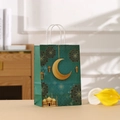 Eid Mubarak Geschenktüte in Dunkelgrün mit goldenem Moschee- und Halbmond-Aufdruck - Grüne Moschee (363-4) / 21x15x8cm