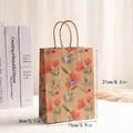 Bolsa de regalo kraft con flores naranjas y asas de papel, tamaño 21x15x8 cm para fiestas - Estilo Floral Rojo Naranja (701-2) / Grande